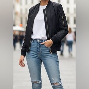 New Look Black Bomber Jacket with Gold Zipper